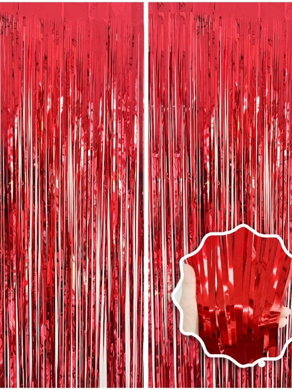 2 Pack Red Streamers Party Backdrop Foil Fringe Curtains Photo Booth Props for B